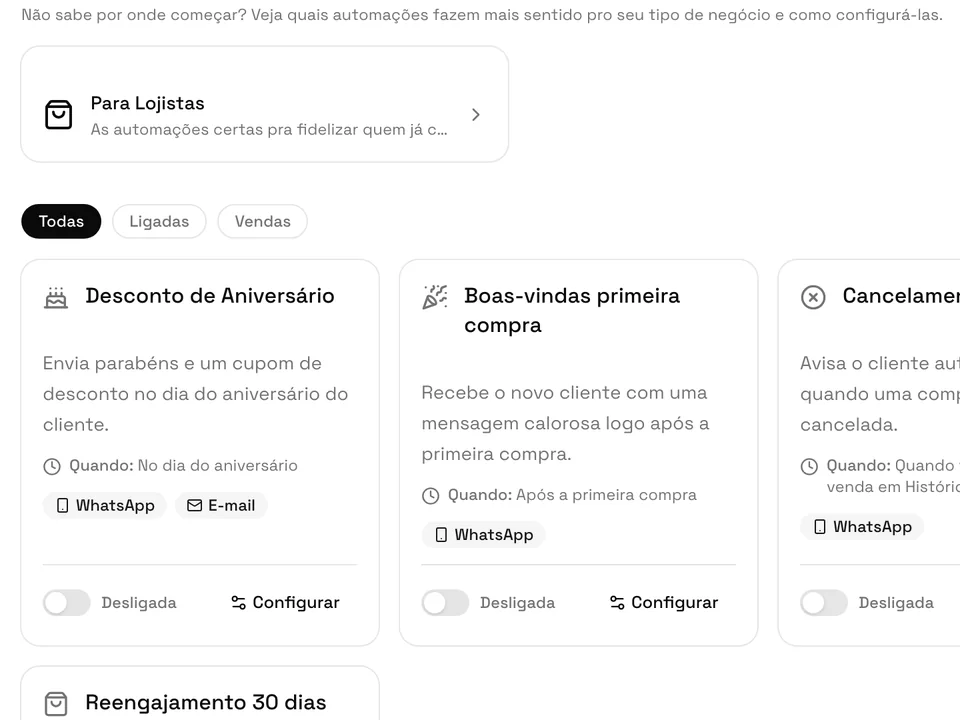 Automações de WhatsApp prontas para lojistas