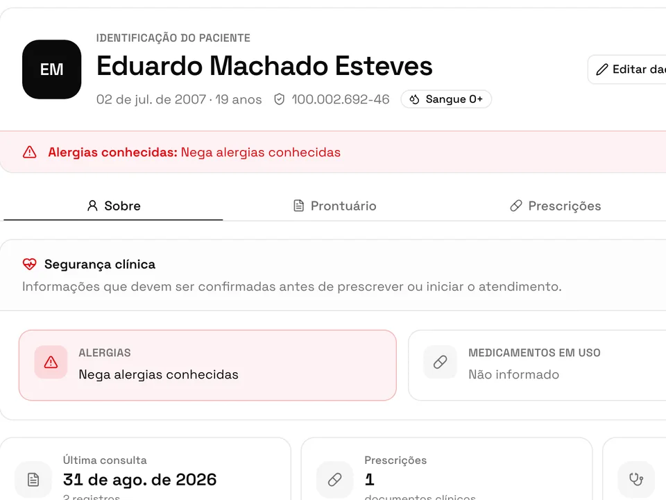 Prontuário do paciente com segurança clínica